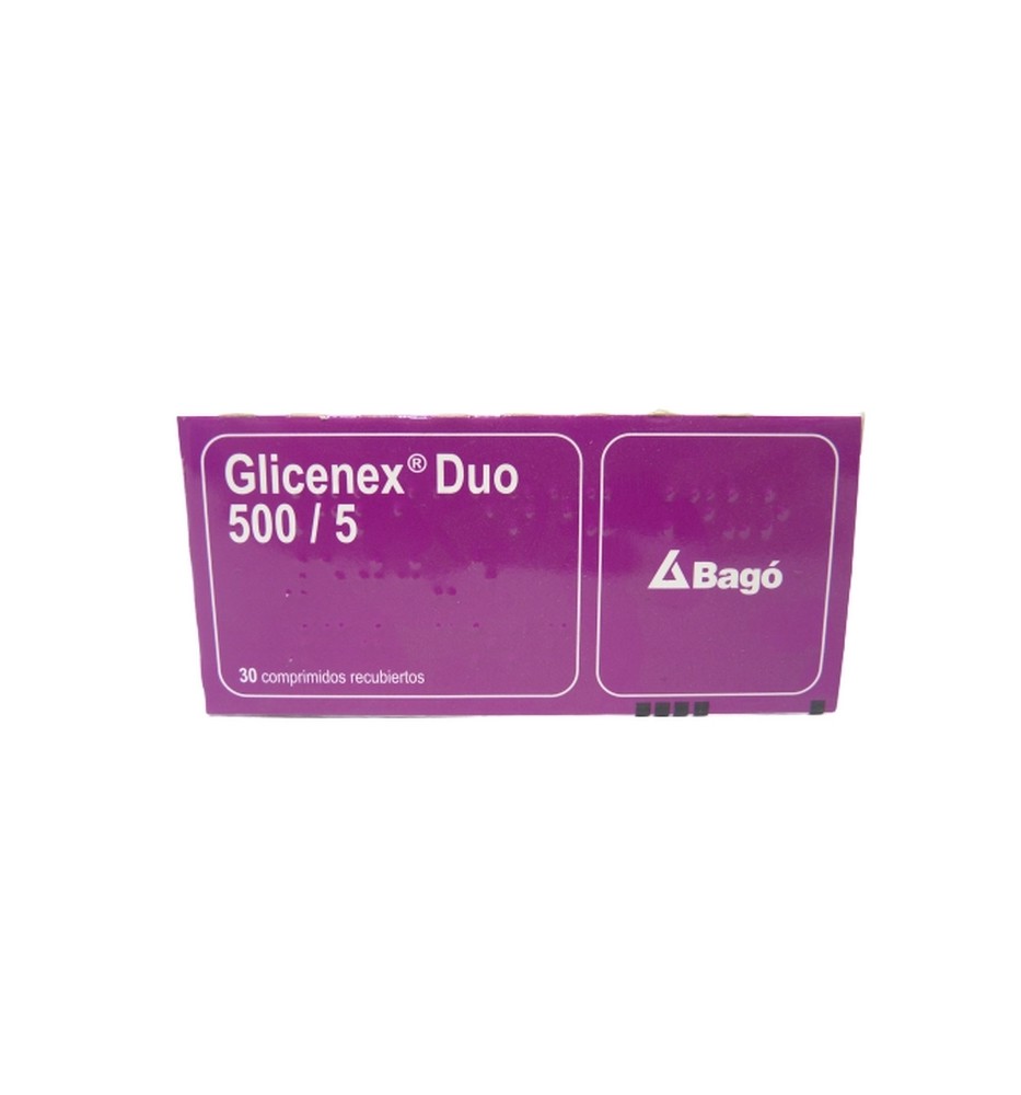 GLICENEX DUO 500/5 MG X30 COMPRIMIDOS RECUBIERTOS GLICENEX DUO 500/5 MG X30 COMPRIMIDOS RECUBIERTOS