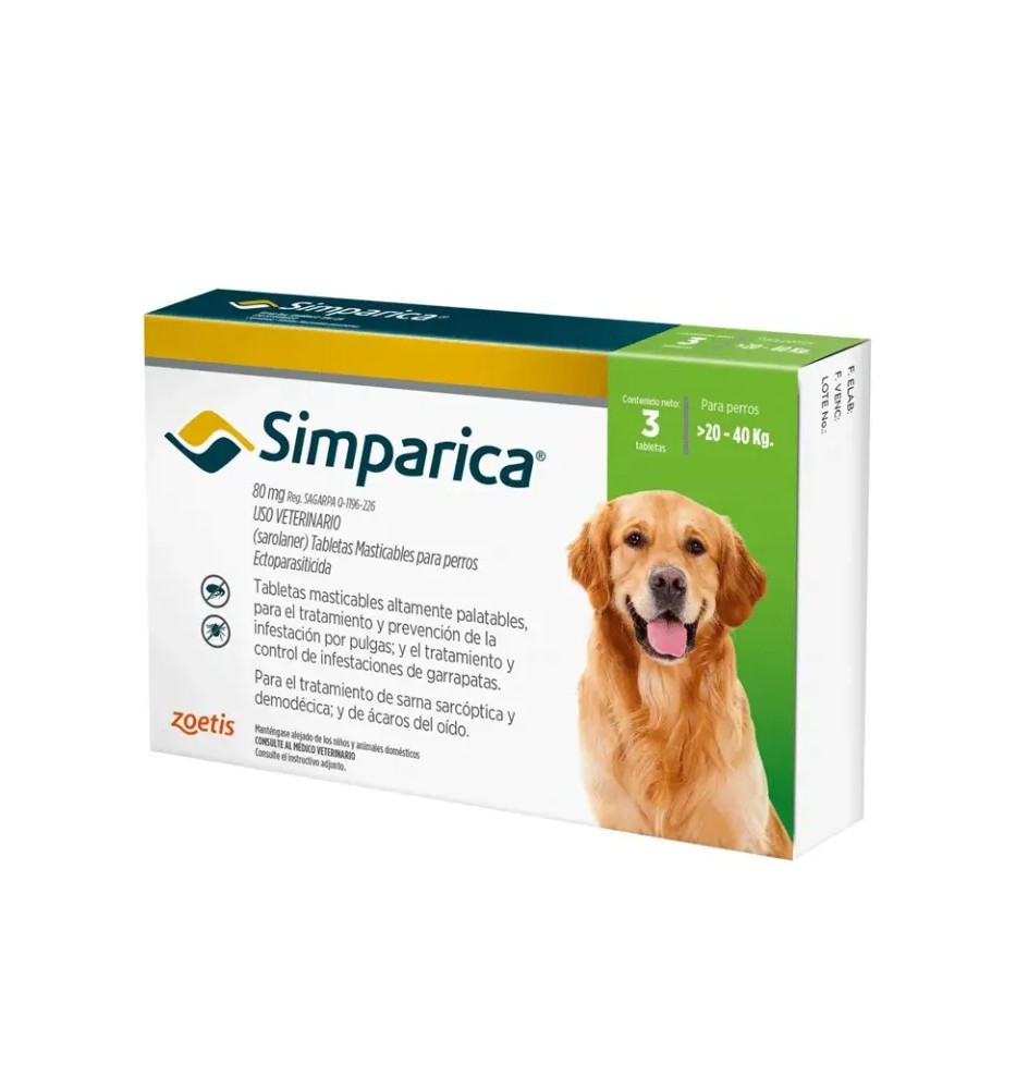 SIMPARICA 80 MG 20-40K X 3 COMPRIMIDOS SIMPARICA 80 MG 20-40K X 3 COMPRIMIDOS