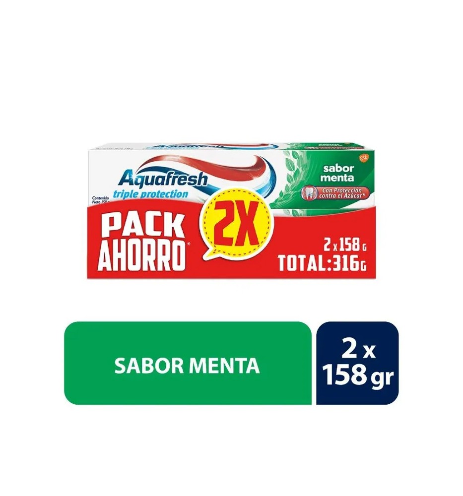 AQUAFRESH PACK TRIPLE PROTEC. MENTA PAS.X2 158G AQUAFRESH PACK TRIPLE PROTEC. MENTA PAS.X2 158G