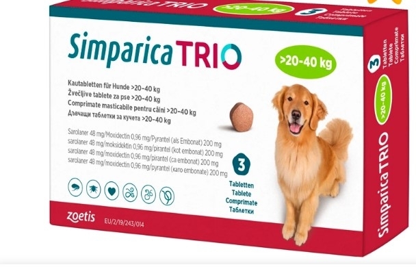 SIMPARICA TRIO PERRO CARAMELO 20 A 40K X 1COM