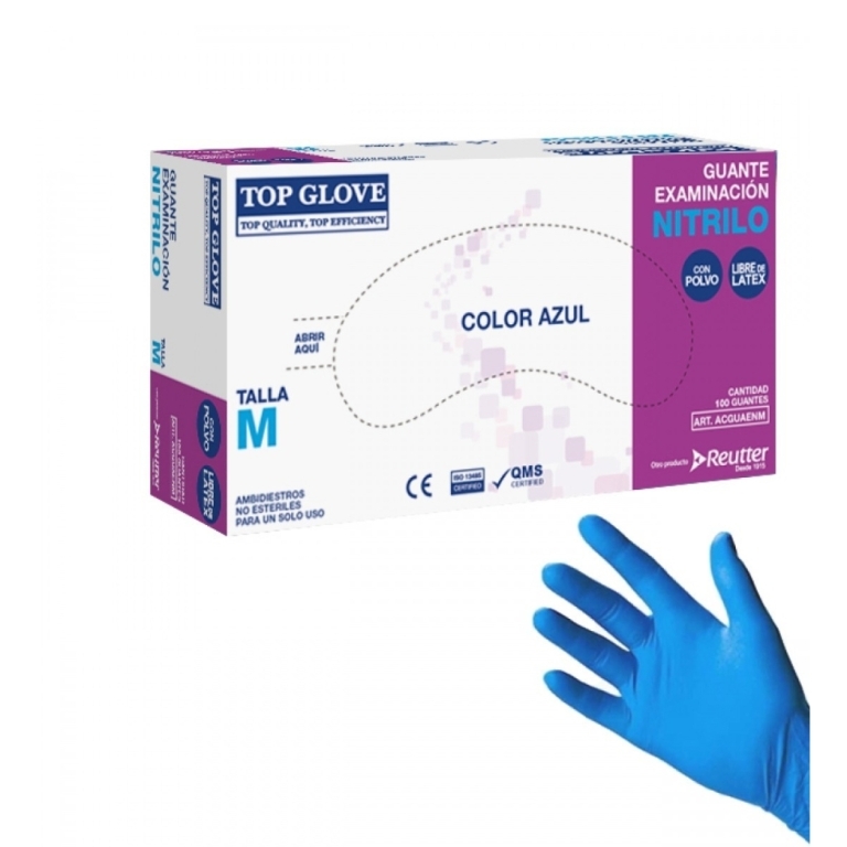 GUANTE EX. NITRILO C/P AZUL TOP GLOVE TALLA M X100