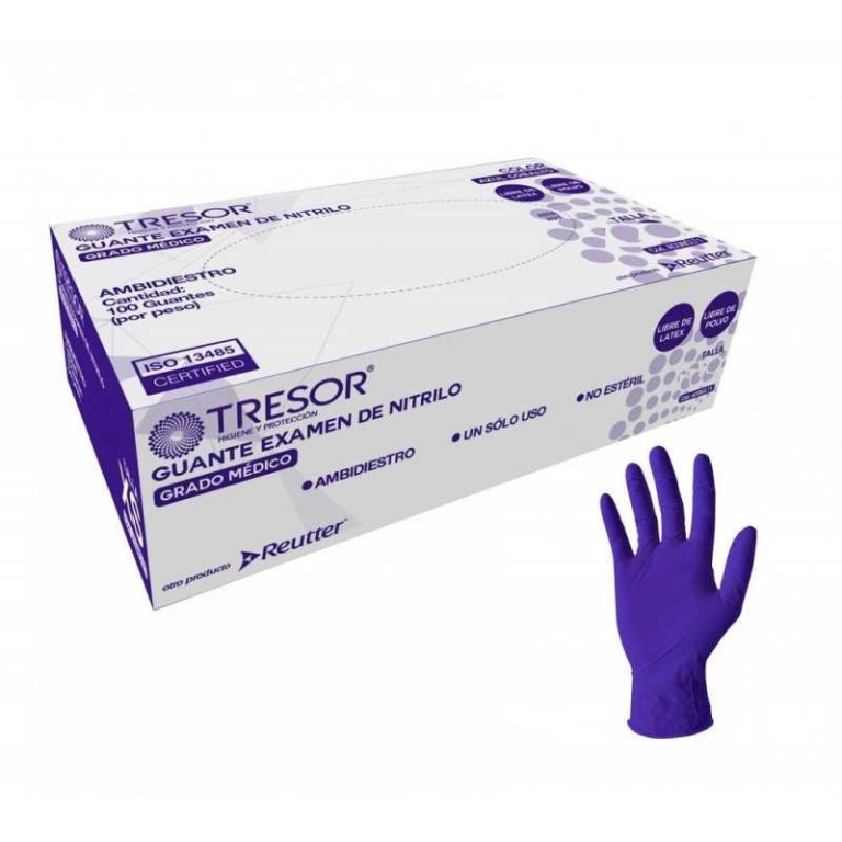 GUANTE EX. NITRILO L/P AZUL COBALTO TRESOR TALLA M X100
