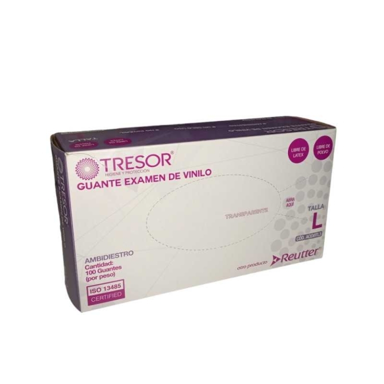 GUANTE EX. VINILO L/P TRANSPARENTE TRESOR TALLA L X 100