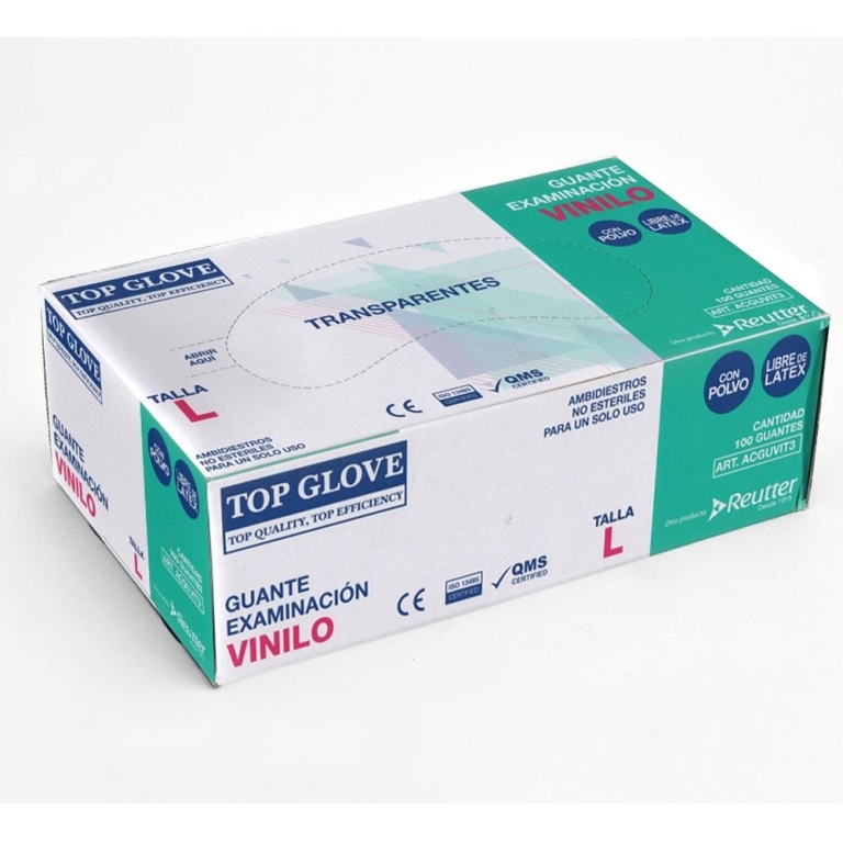 GUANTES EX.VINILO L/P TRANSPARENTE TOP GLOVE TL X 100