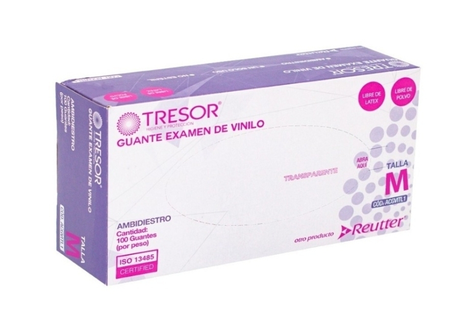 GUANTES DE VINILO AMBIDIESTRO TALLA M SIN POLVO X 100 UNIDADES