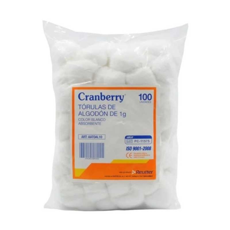 CRANBERRY TORULAS DE ALGODÓN 1 GRAMO X 100 UNIDADES