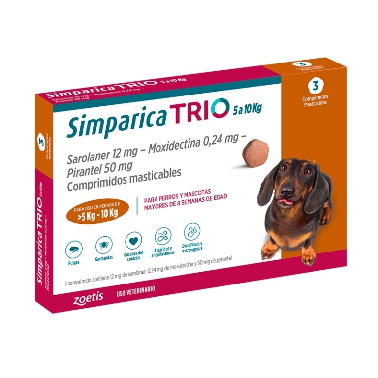 SIMPARICA TRIO 5-10 KG X 1 COMPRIMIDO MASTICABLE