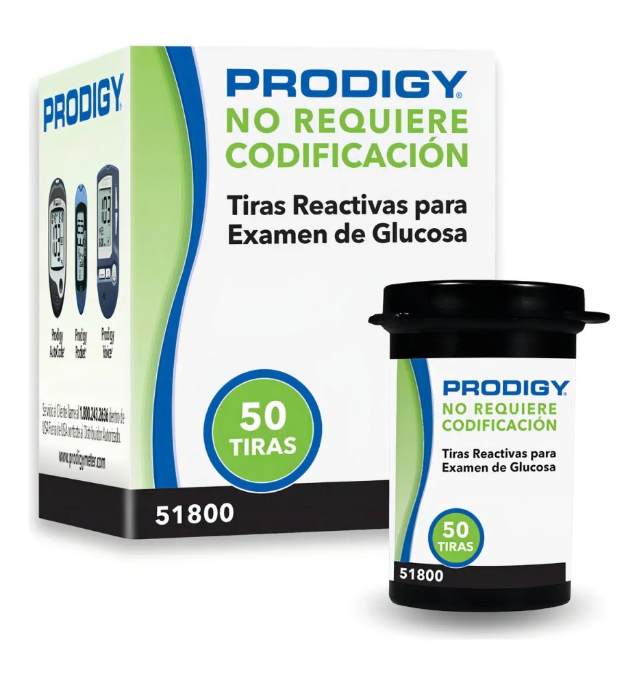 TIRAS REACTIVAS EXAMEN GLUCOSA PRODIGY X 50 UNIDADES